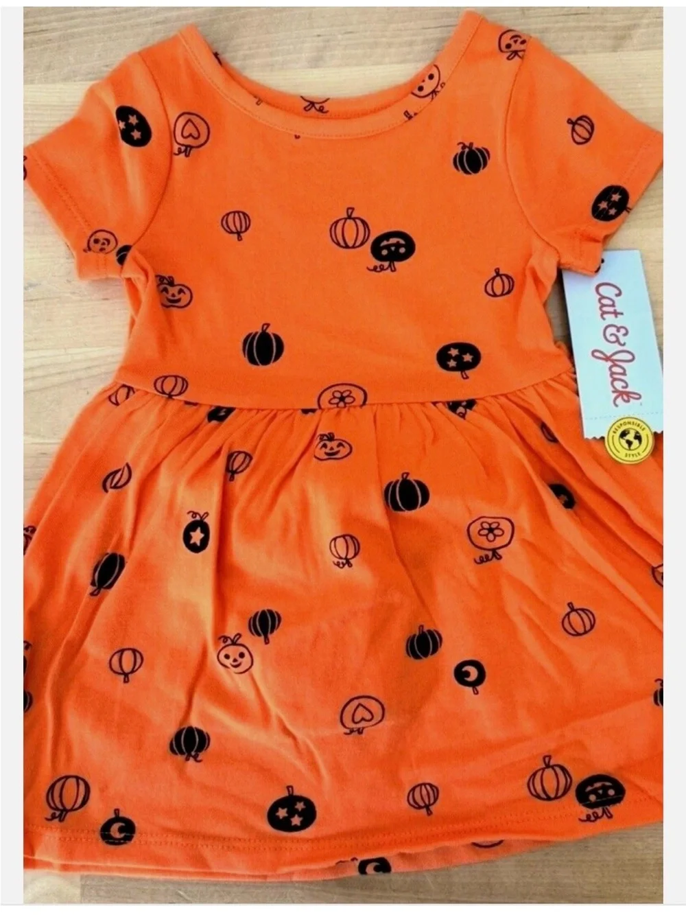 Cat and Jack NWT Girls Dress Orange wit Pumpkin Pattern with Bottoms underwear